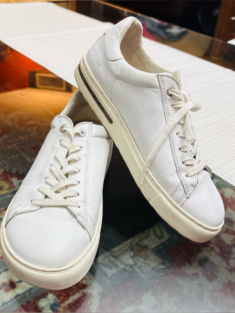 Birkenstock White Leather Low-Top Sneakers